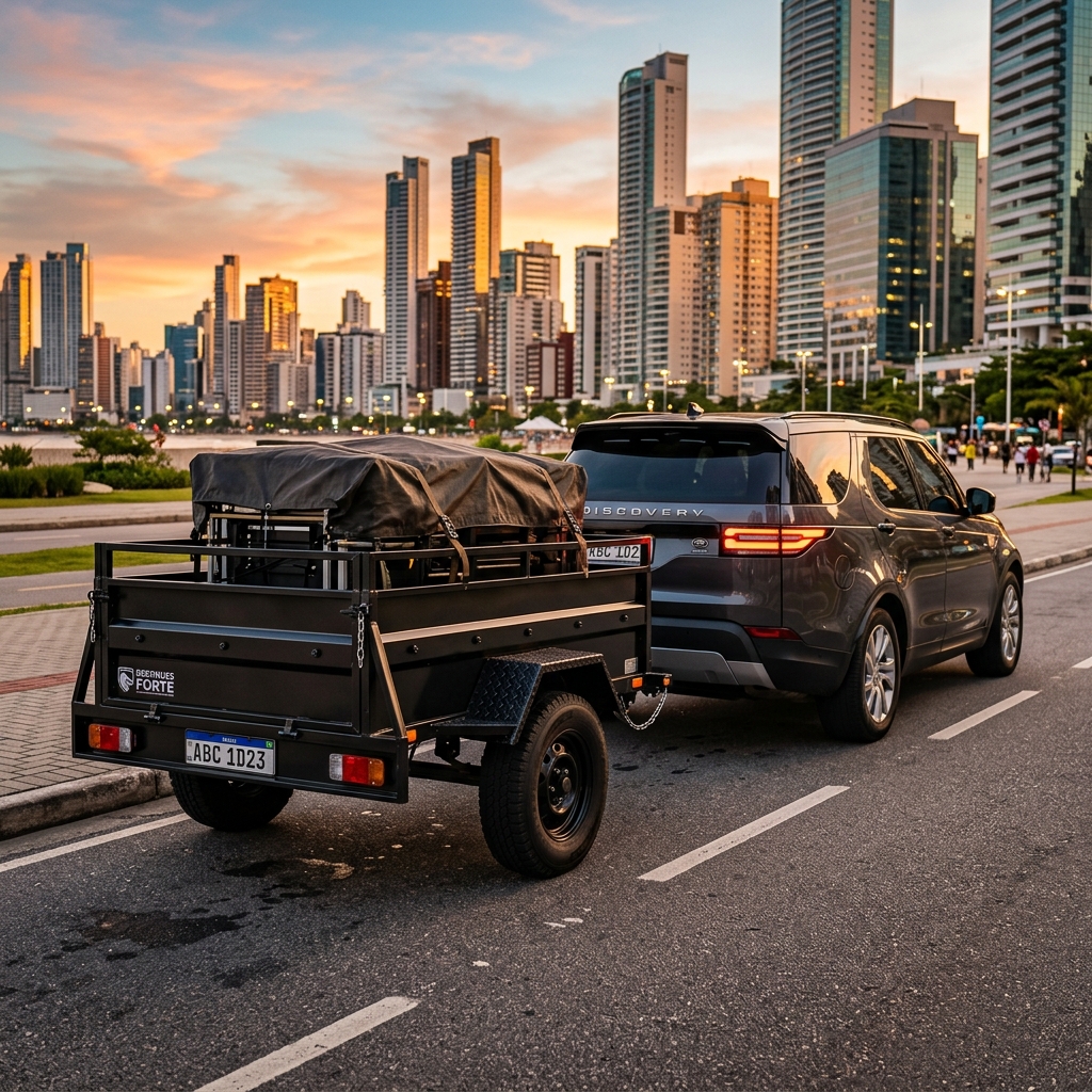 Carretinha engatada em veículo utilitário SUV da AGF Reboques